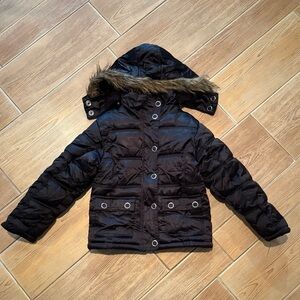 Kids Black Puffer Jacket with Faux Fur Hood